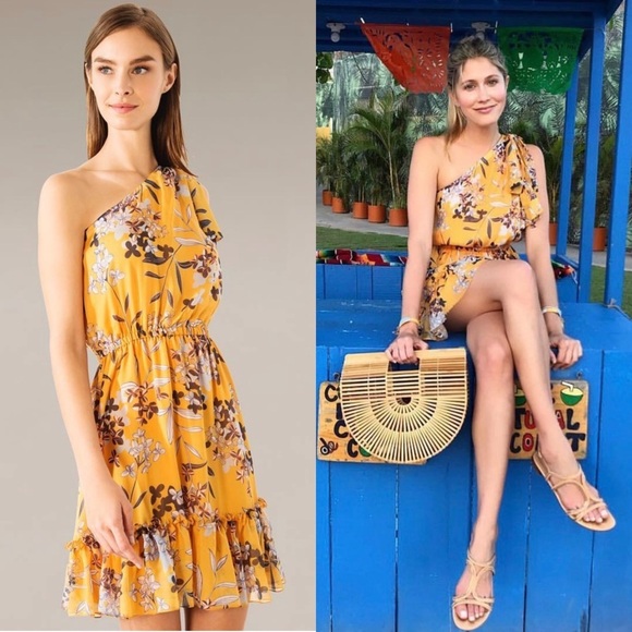 SHOSHANNA 70s Silk Floral Print 1 Shoulder Sleeveless Tier Ruffle Mini Dress 10 - Picture 1 of 11